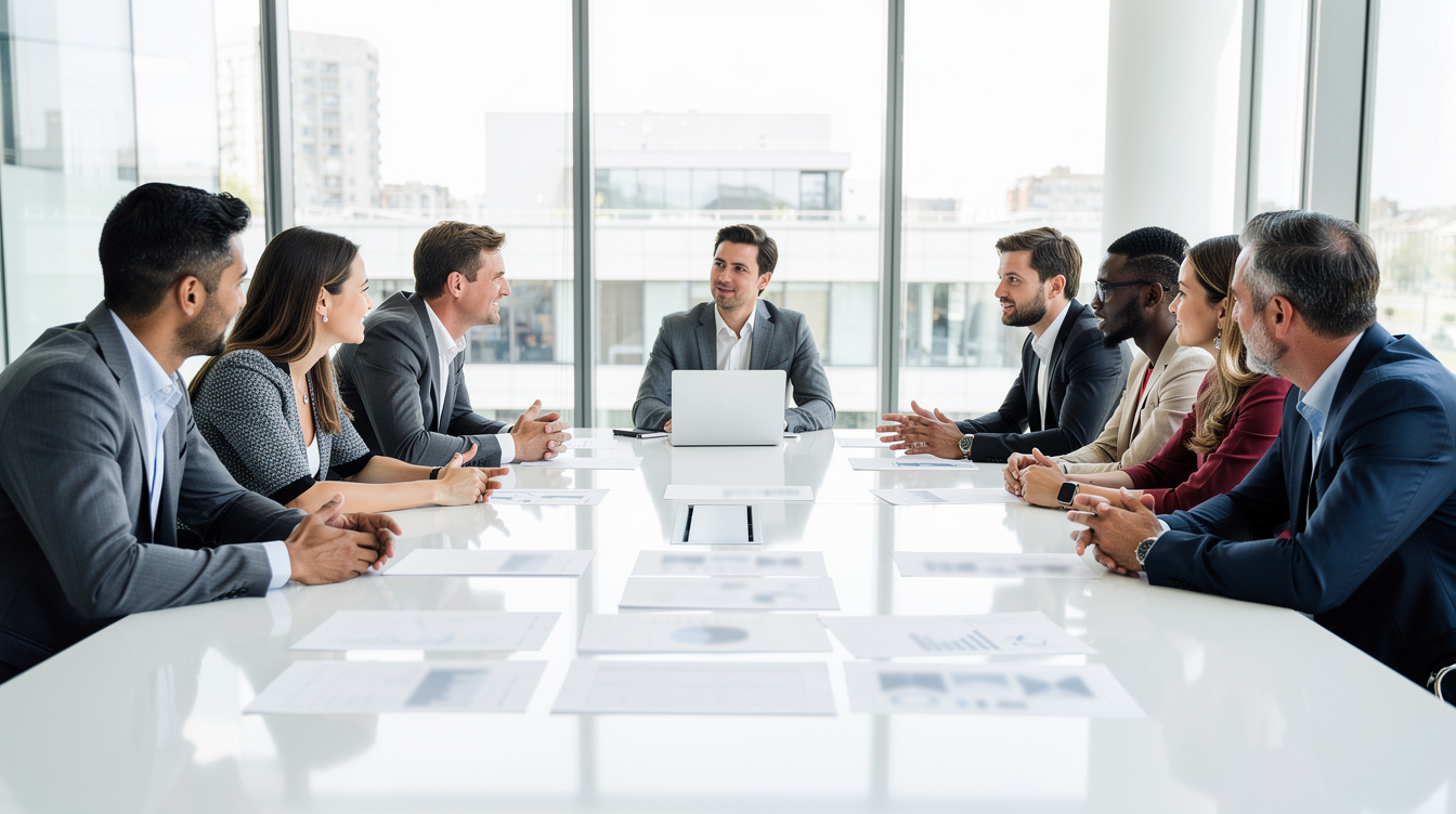 Business team having a strategic planning discussion in a modern meeting room